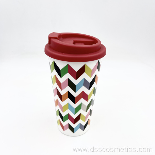 Eco-Friendly Reusable Custom Printed BPA Free 16oz double Coffee Cup With Lid